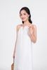 FDP33281 - Đầm dạo phố vải tơ dáng suông cổ phối dây xích gấu váy nhún ly tạo xoè - PANTIO