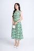 FDP33288 -  Đầm dạo phố vải thô dáng xoè có lót vải habutai cổ tròn vai chờm thân phối cúc gỗ trang trí khoá thân sau - PANTIO