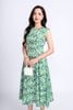 FDP33288 -  Đầm dạo phố vải thô dáng xoè có lót vải habutai cổ tròn vai chờm thân phối cúc gỗ trang trí khoá thân sau - PANTIO