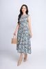 FDP33288 -  Đầm dạo phố vải thô dáng xoè có lót vải habutai cổ tròn vai chờm thân phối cúc gỗ trang trí khoá thân sau - PANTIO