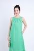 FDP33295 - Đầm dạo phố vải Linen hai lớp lót vải boi dáng suông cổ tròn xếp nhún tạo kiểu gấu váy đính hạt trang trí - PANTIO