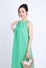 FDP33295 - Đầm dạo phố vải Linen hai lớp lót vải boi dáng suông cổ tròn xếp nhún tạo kiểu gấu váy đính hạt trang trí - PANTIO