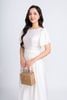 FDP33314 - Đầm dạo phố vải tơ dáng xoè có lót vải habutai cổ tròn tay cánh tiên vạt lệch tạo kiểu kèm đai tết trang trí khoá thân sau - PANTIO