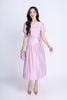FDP33314 - Đầm dạo phố vải tơ dáng xoè có lót vải habutai cổ tròn tay cánh tiên vạt lệch tạo kiểu kèm đai tết trang trí khoá thân sau - PANTIO