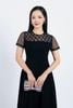 FDP33337 - Đầm dạo phố vải thô dày dáng suông cổ tròn phối vải lưới tạo kiểu khoá thân sau - PANTIO