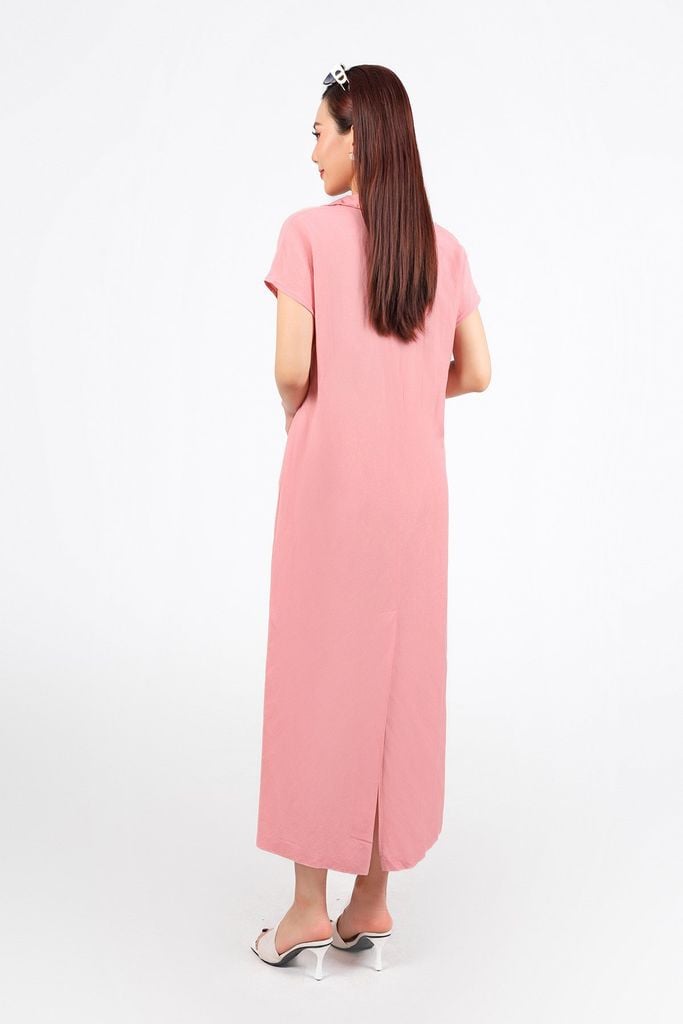 FDP33405 - Đầm dạo phố vải linen dáng suông cổ đức xẻ V sâu kèm áo dây mặc trong - PANTIO