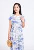 FDP33475 - Đầm dạo phố vải lụa dập ly dáng suông cổ tròn tay chờm eo phối dây thắt eo tạo kiểu - PANTIO