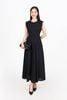 FDP33494 - Đầm dạo phố vải linen dáng A cổ tròn vai chờm eo váy xếp nhún tạo kiểu khoá thân sau - PANTIO