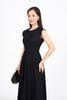 FDP33494 - Đầm dạo phố vải linen dáng A cổ tròn vai chờm eo váy xếp nhún tạo kiểu khoá thân sau - PANTIO