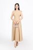 FDP33494 - Đầm dạo phố vải linen dáng A cổ tròn vai chờm eo váy xếp nhún tạo kiểu khoá thân sau - PANTIO