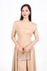 FDP33494 - Đầm dạo phố vải linen dáng A cổ tròn vai chờm eo váy xếp nhún tạo kiểu khoá thân sau - PANTIO