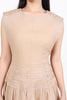 FDP33494 - Đầm dạo phố vải linen dáng A cổ tròn vai chờm eo váy xếp nhún tạo kiểu khoá thân sau - PANTIO