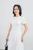 FDP33511 - Đầm dạo phố vải linen cổ tròn thân váy xếp nhún hông tạo xoè khoá thân sau - PANTIO