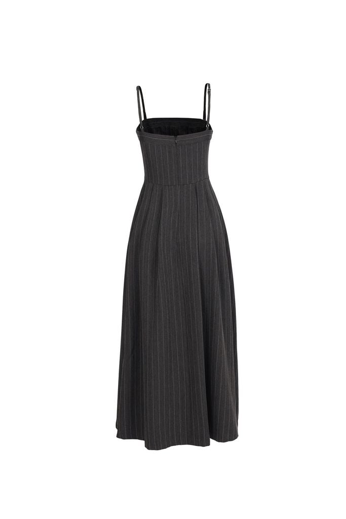 FDP33523 - Đầm dạo phố hai dây vải thô dáng chữ A ngực áo đính nơ tạo kiểu thân váy phối ly bung tạo xoè - JAN.