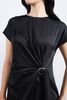 FDP33539 - Đầm dạo phố vải lụa satin dáng suông cổ tròn tay ngắn eo nhún phối kim loại tạo kiểu - PANTIO