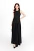 FDP33542 - Đầm dạo phố vải linen dáng A xòe cổ tròn không tay thân váy xếp nhún tạo xoè khoá thân sau - PANTIO