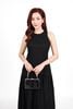 FDP33542 - Đầm dạo phố vải linen dáng A xòe cổ tròn không tay thân váy xếp nhún tạo xoè khoá thân sau - PANTIO