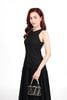 FDP33542 - Đầm dạo phố vải linen dáng A xòe cổ tròn không tay thân váy xếp nhún tạo xoè khoá thân sau - PANTIO