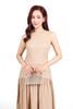 FDP33542 - Đầm dạo phố vải linen dáng A xòe cổ tròn không tay thân váy xếp nhún tạo xoè khoá thân sau - PANTIO