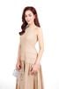 FDP33542 - Đầm dạo phố vải linen dáng A xòe cổ tròn không tay thân váy xếp nhún tạo xoè khoá thân sau - PANTIO
