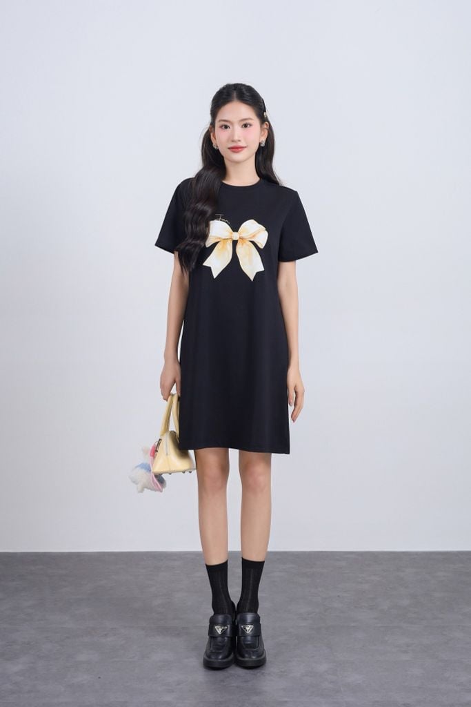 FDP33565 - Đầm dạo phố dáng suông cổ tròn thân áo in hoạ tiết thời trang - JAN.