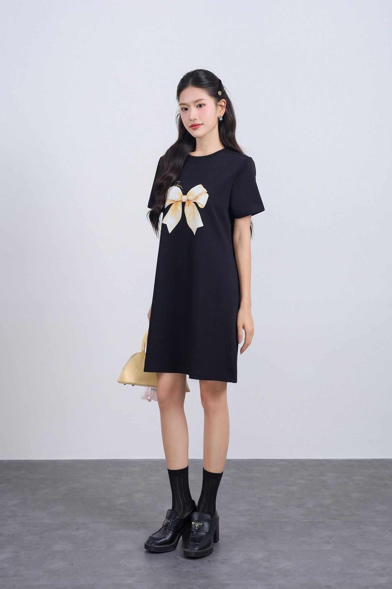 FDP33565 - Đầm dạo phố dáng suông cổ tròn thân áo in hoạ tiết thời trang - JAN.