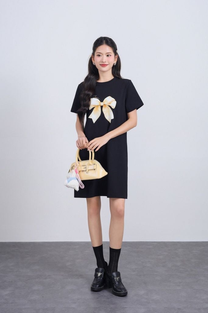 FDP33565 - Đầm dạo phố dáng suông cổ tròn thân áo in hoạ tiết thời trang - JAN.