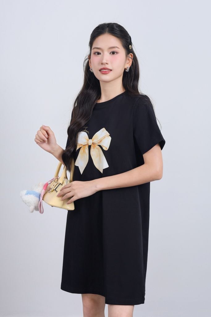 FDP33565 - Đầm dạo phố dáng suông cổ tròn thân áo in hoạ tiết thời trang - JAN.