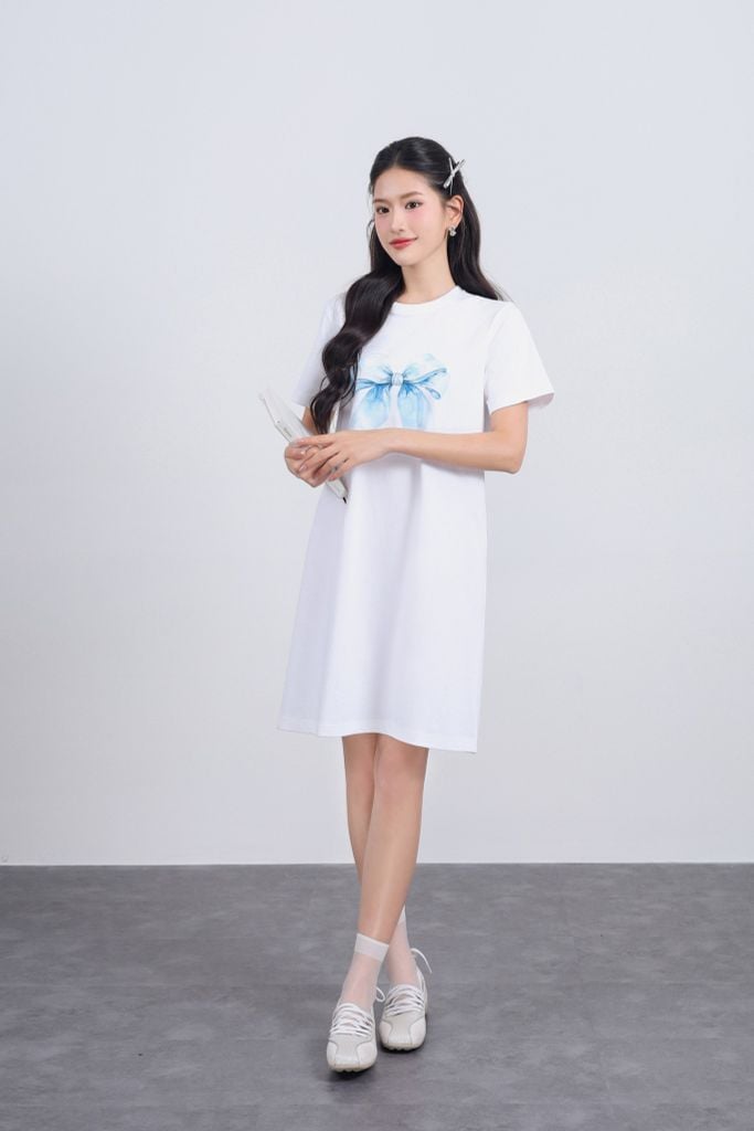 FDP33565 - Đầm dạo phố dáng suông cổ tròn thân áo in hoạ tiết thời trang - JAN.