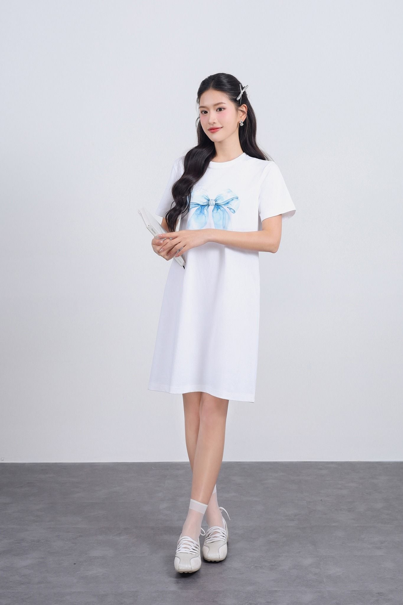 FDP33565 - Đầm dạo phố dáng suông cổ tròn thân áo in hoạ tiết thời trang - JAN.