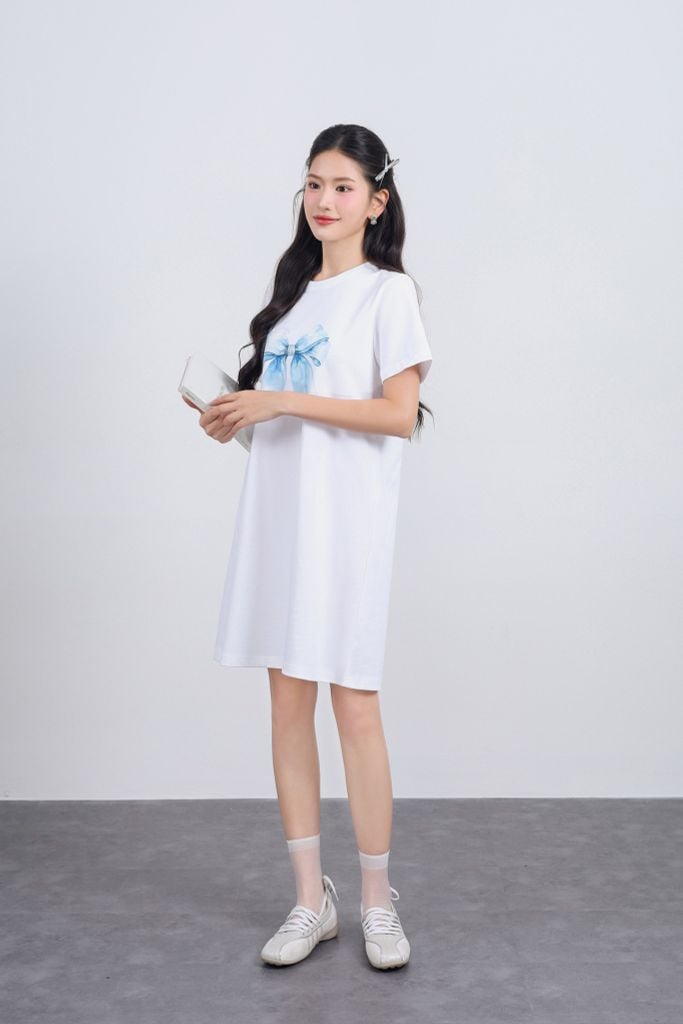 FDP33565 - Đầm dạo phố dáng suông cổ tròn thân áo in hoạ tiết thời trang - JAN.