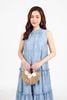 FDP53365 - Đầm dạo phố vải tơ hoa dáng suông cổ tròn phối ren không tay thân váy xếp tầng tạo kiểu - PANTIO