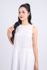 FDP53400 - Đầm dạo phố vải thô kate dáng bom xoè cổ tròn thân váy xếp ly tạo kiểu khoá thân sau - PANTIO