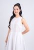 FDP53400 - Đầm dạo phố vải thô kate dáng bom xoè cổ tròn thân váy xếp ly tạo kiểu khoá thân sau - PANTIO