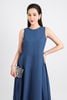 FDP53400 - Đầm dạo phố vải thô kate dáng bom xoè cổ tròn thân váy xếp ly tạo kiểu khoá thân sau - PANTIO