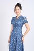 FDP53411 - Đầm dạo phố vải tơ hoa dáng suông cổ xẻ V phối viền ren tay bồng nhẹ khoá thân sau - PANTIO