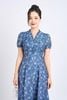 FDP53411 - Đầm dạo phố vải tơ hoa dáng suông cổ xẻ V phối viền ren tay bồng nhẹ khoá thân sau - PANTIO