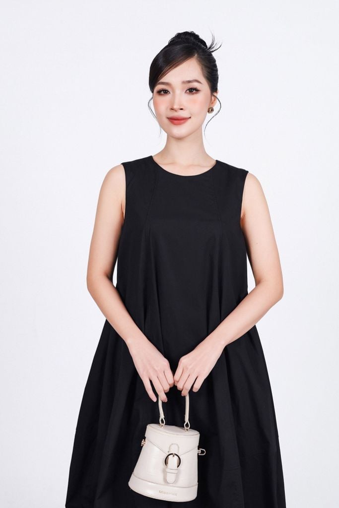FDP53701 - Đầm dạo phố vải thô kate dáng bom cổ tròn không tay - PANTIO