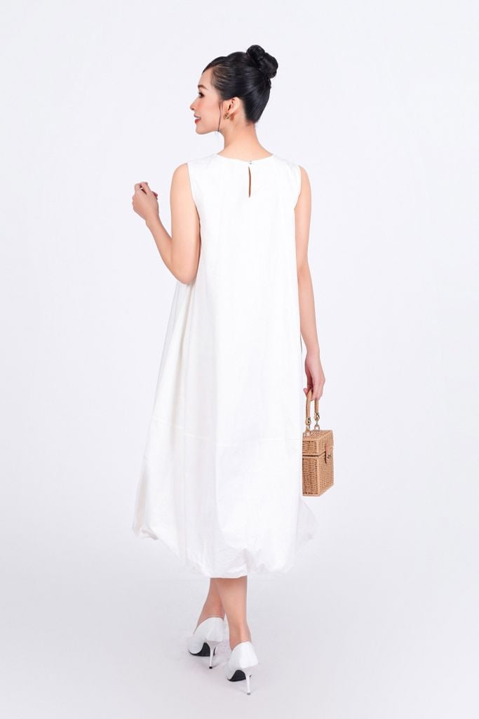 FDP53701 - Đầm dạo phố vải thô kate dáng bom cổ tròn không tay - PANTIO