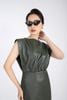 FDP92837 - Đầm dạo phố chất liệu vải da vai chờm chiết eo - PANTIO