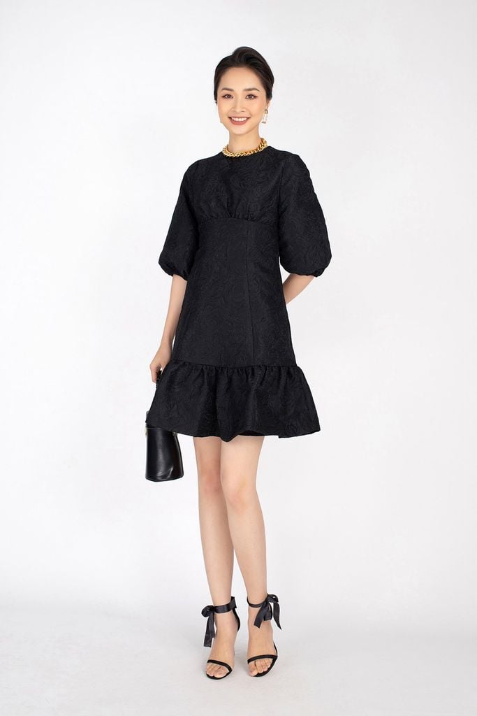 FDP92839 - Đầm dạo phố chất liệu vải tafta dáng đuôi cá tay bồng - PANTIO