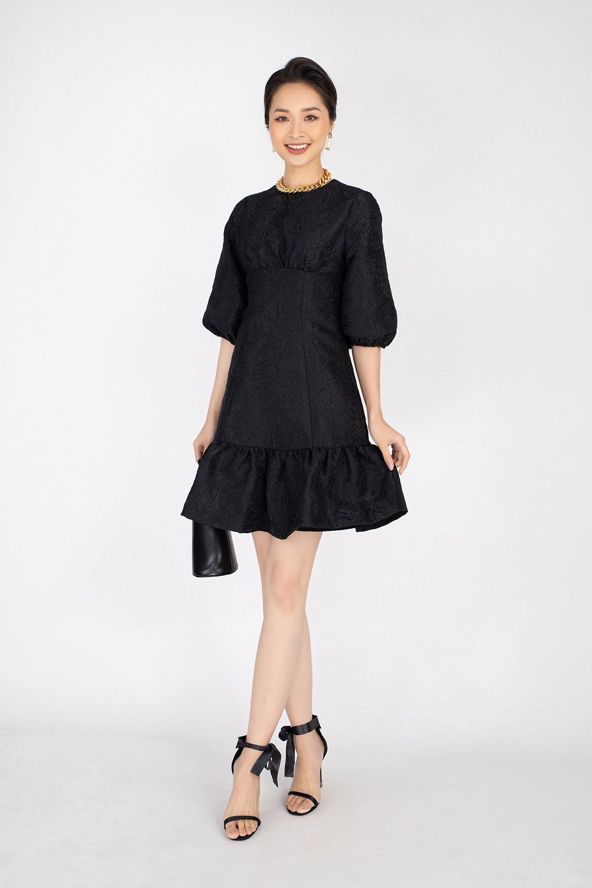 FDP92839 - Đầm dạo phố chất liệu vải tafta dáng đuôi cá tay bồng - PANTIO