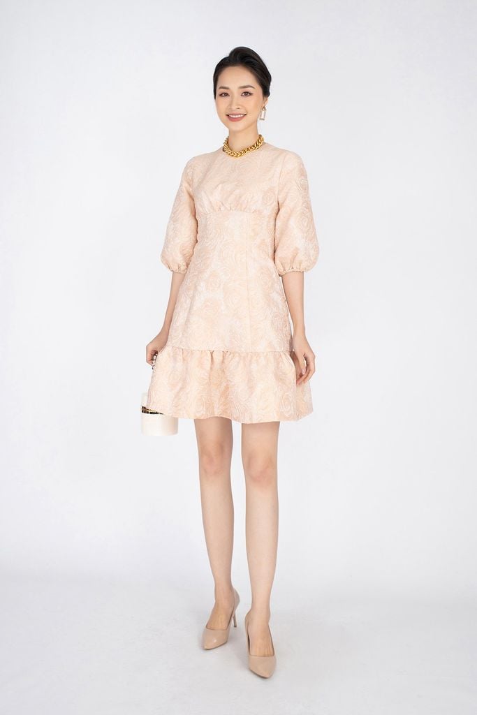 FDP92839 - Đầm dạo phố chất liệu vải tafta dáng đuôi cá tay bồng - PANTIO