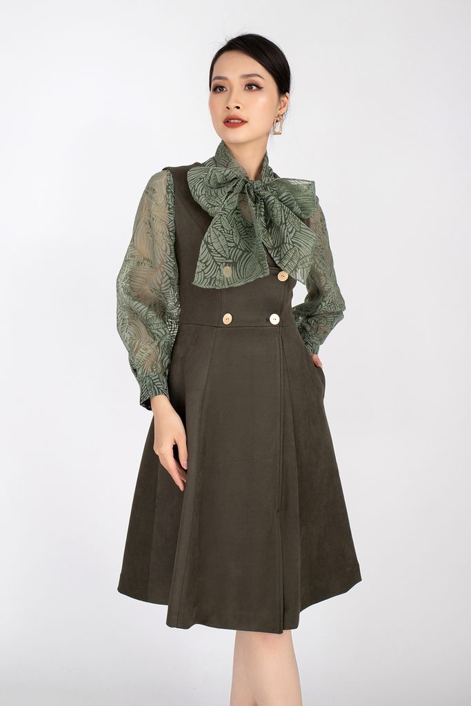 FDP92842 - Đầm dạo phố chất liệu vải cotton dáng xòe, cổ chữ V sát nách - PANTIO