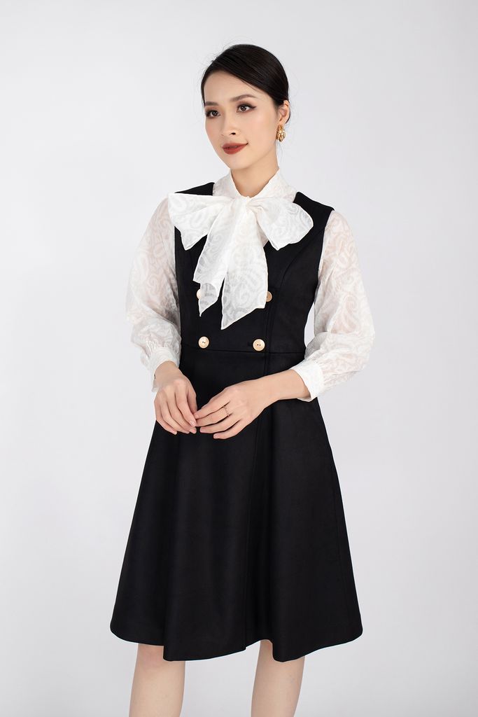 FDP92842 - Đầm dạo phố chất liệu vải cotton dáng xòe, cổ chữ V sát nách - PANTIO