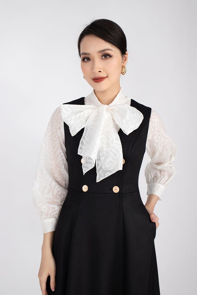 FDP92842 - Đầm dạo phố chất liệu vải cotton dáng xòe, cổ chữ V sát nách - PANTIO