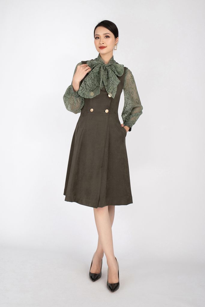 FDP92842 - Đầm dạo phố chất liệu vải cotton dáng xòe, cổ chữ V sát nách - PANTIO