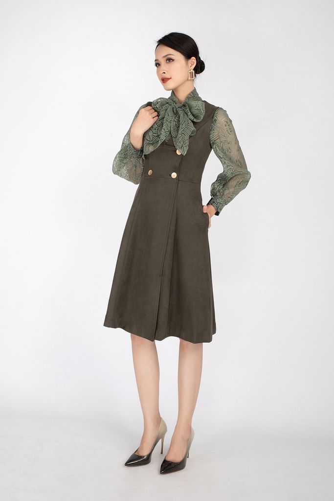 FDP92842 - Đầm dạo phố chất liệu vải cotton dáng xòe, cổ chữ V sát nách - PANTIO