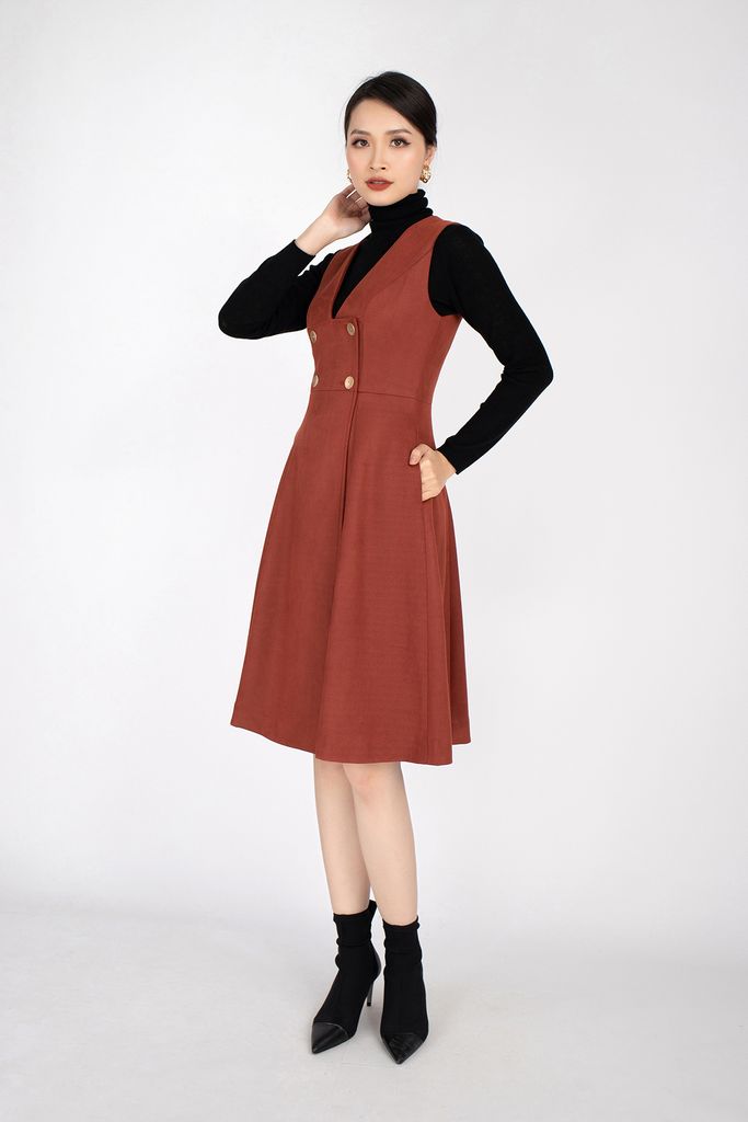 FDP92842 - Đầm dạo phố chất liệu vải cotton dáng xòe, cổ chữ V sát nách - PANTIO