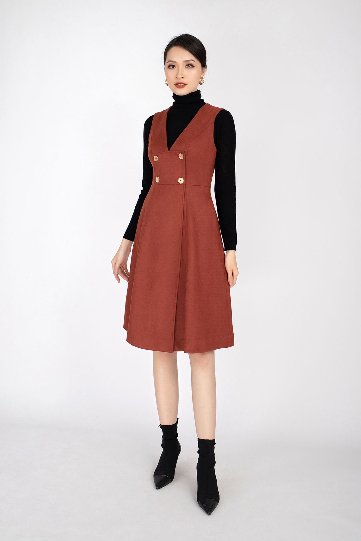 FDP92842 - Đầm dạo phố chất liệu vải cotton dáng xòe, cổ chữ V sát nách - PANTIO